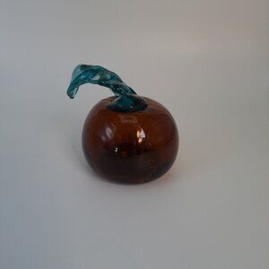 Handcrafted Blown Glass Fruit Sculpture Leaf Design